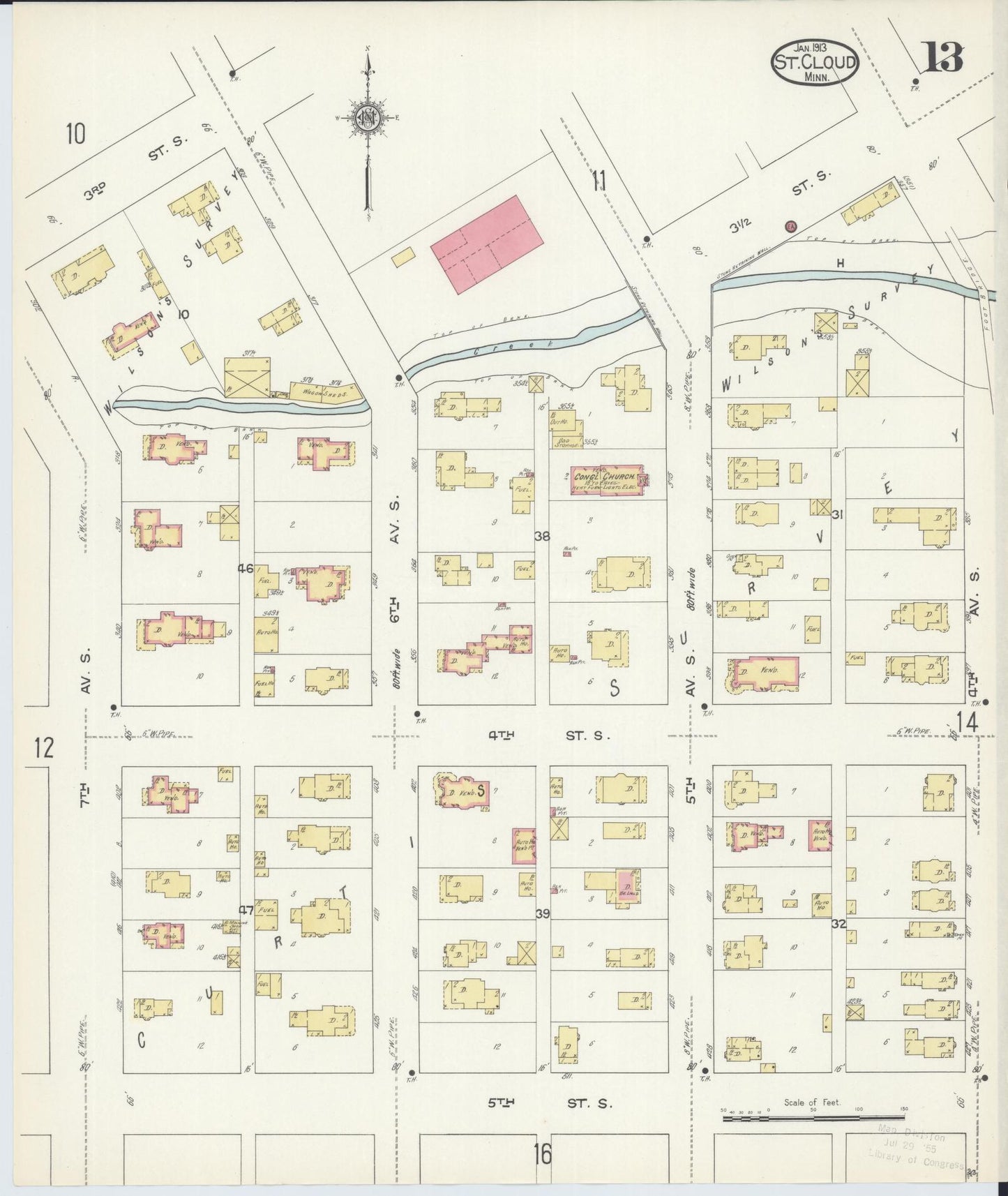 Sanborn Fire Insurance Map from Saint Cloud, Stearns, Benton, and Sherburne Counties, Minnesota (1913), Sheet #0013 - Complete Map Set gallery image, historic Sanborn map, vintage wall art, Minnesota Minnesota