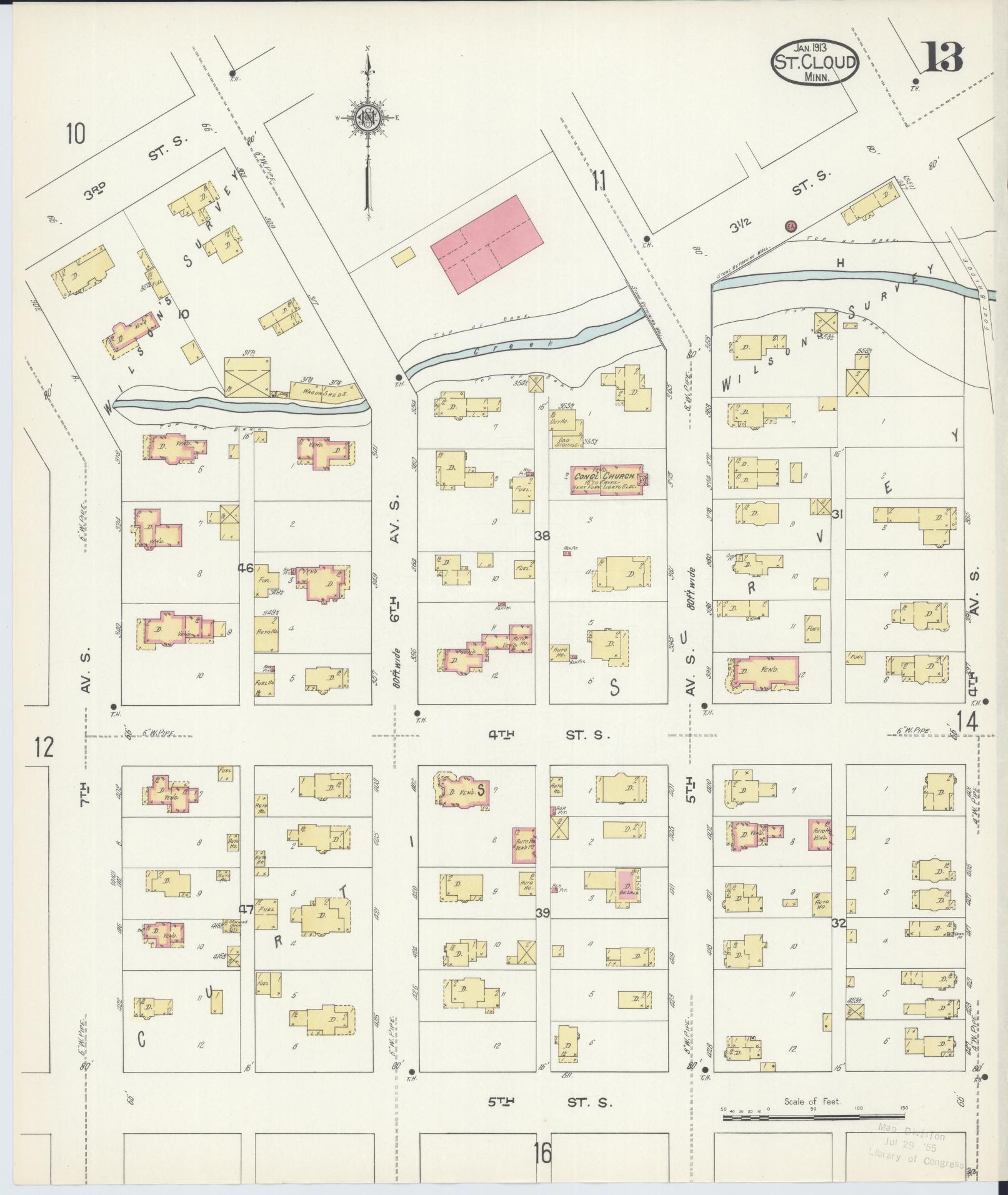 Sanborn Fire Insurance Map from Saint Cloud, Stearns, Benton, and Sherburne Counties, Minnesota (1913), Sheet #0013 - Complete Map Set gallery image, historic Sanborn map, vintage wall art, Minnesota Minnesota