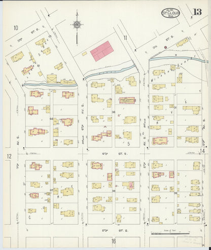 Sanborn Fire Insurance Map from Saint Cloud, Stearns, Benton, and Sherburne Counties, Minnesota (1913), Sheet #0013 - Complete Map Set gallery image, historic Sanborn map, vintage wall art, Minnesota Minnesota