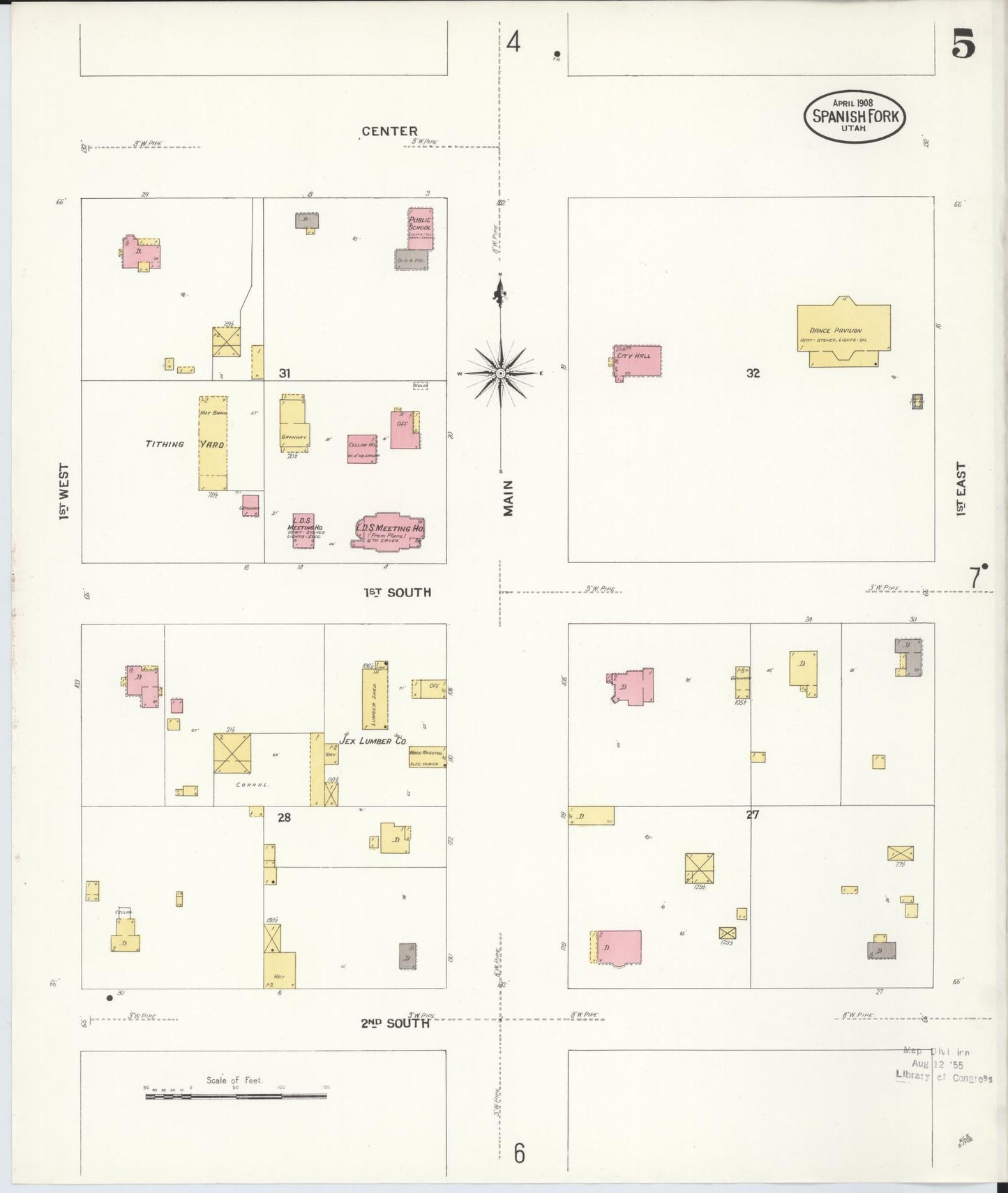 Sanborn Fire Insurance Map from Spanish Fork, Utah County, Utah (1908), Sheet #0005 - Complete Map Set gallery image, historic Sanborn map, vintage wall art, Spanish Fork Utah