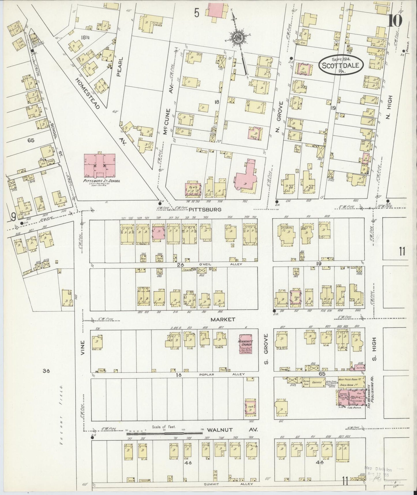 Sanborn Fire Insurance Map from Scottdale, Westmoreland County, Pennsylvania (1914), Sheet #0010 - Complete Map Set gallery image, historic Sanborn map, vintage wall art, Pennsylvania Pennsylvania