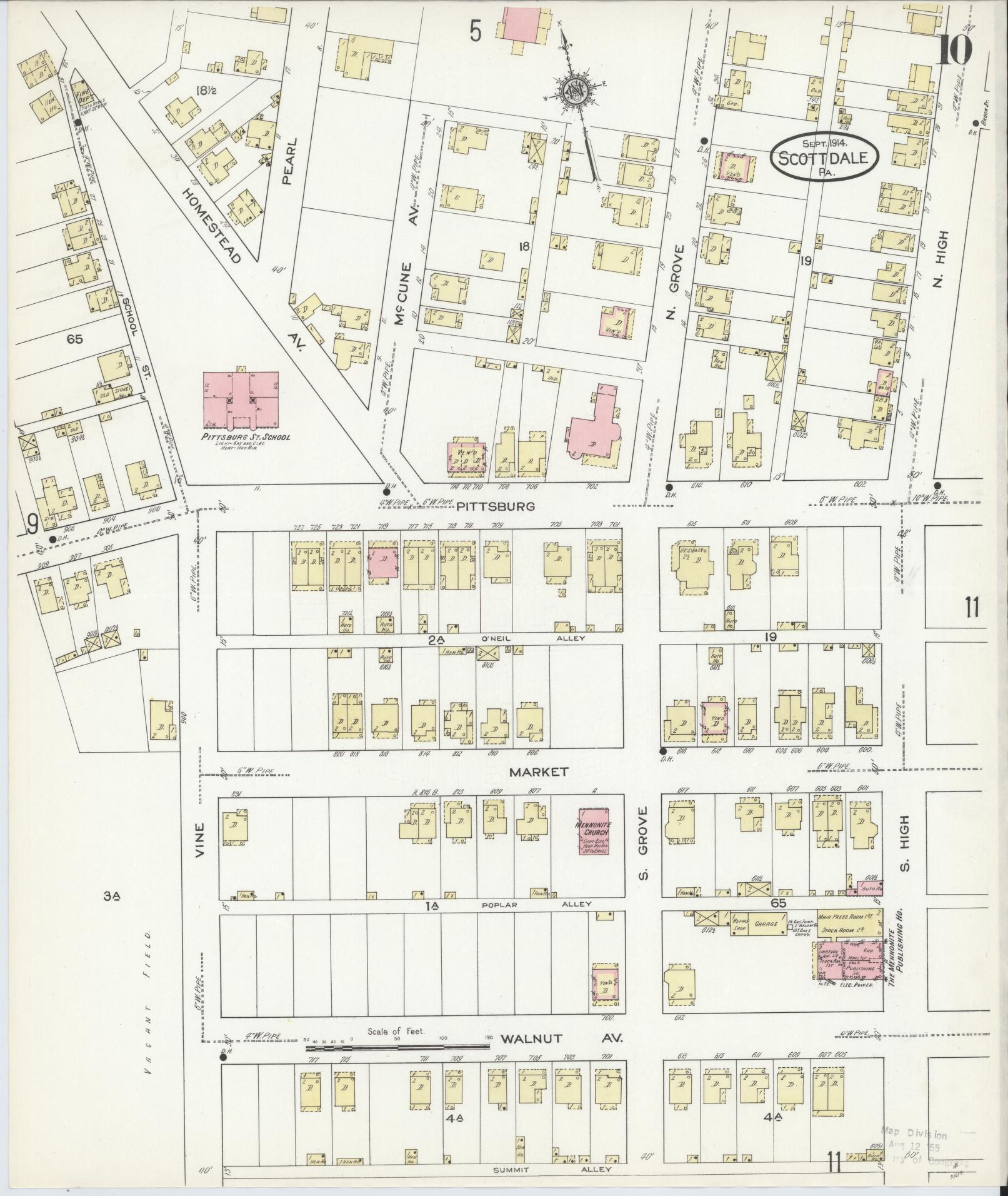 Sanborn Fire Insurance Map from Scottdale, Westmoreland County, Pennsylvania (1914), Sheet #0010 - Complete Map Set gallery image, historic Sanborn map, vintage wall art, Pennsylvania Pennsylvania