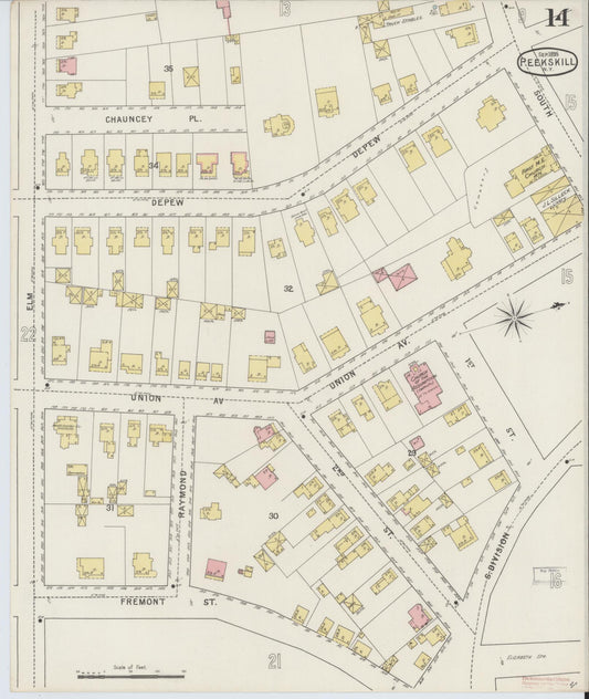 Sanborn Fire Insurance Map from Peekskill, Westchester County, New York (1895), Sheet #0014 - Historic Sanborn Fire Insurance Map Print, vintage old map wall art, antique decor, genealogy gift, New York New York map