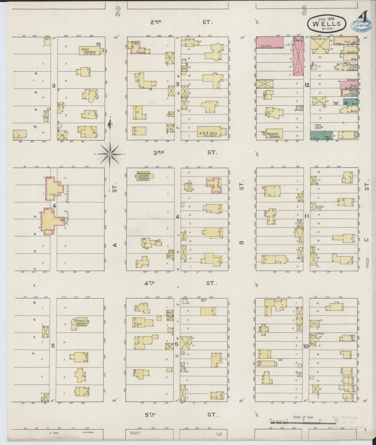 Sanborn Fire Insurance Map from Wells, Faribault County, Minnesota (1894), Sheet #0004 - Historic Sanborn Fire Insurance Map Print, vintage old map wall art, antique decor, genealogy gift, Minnesota Minnesota map