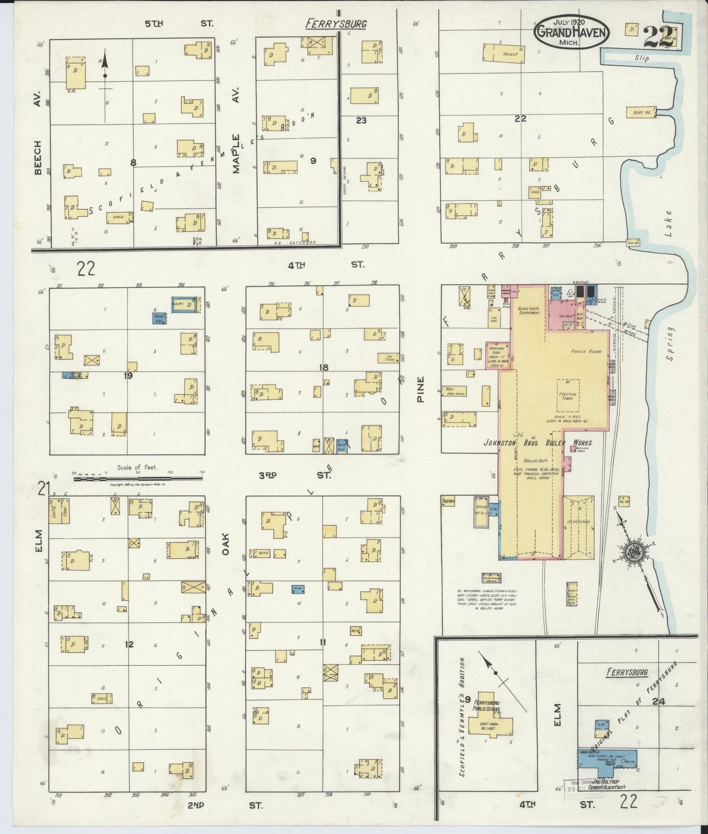 Sanborn Fire Insurance Map from Grand Haven, Ottawa County, Michigan (1920), Sheet #0022 - Complete Map Set gallery image, historic Sanborn map, vintage wall art, Michigan Michigan