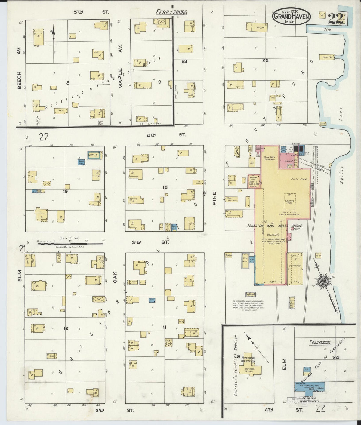 Sanborn Fire Insurance Map from Grand Haven, Ottawa County, Michigan (1920), Sheet #0022 - Complete Map Set gallery image, historic Sanborn map, vintage wall art, Michigan Michigan