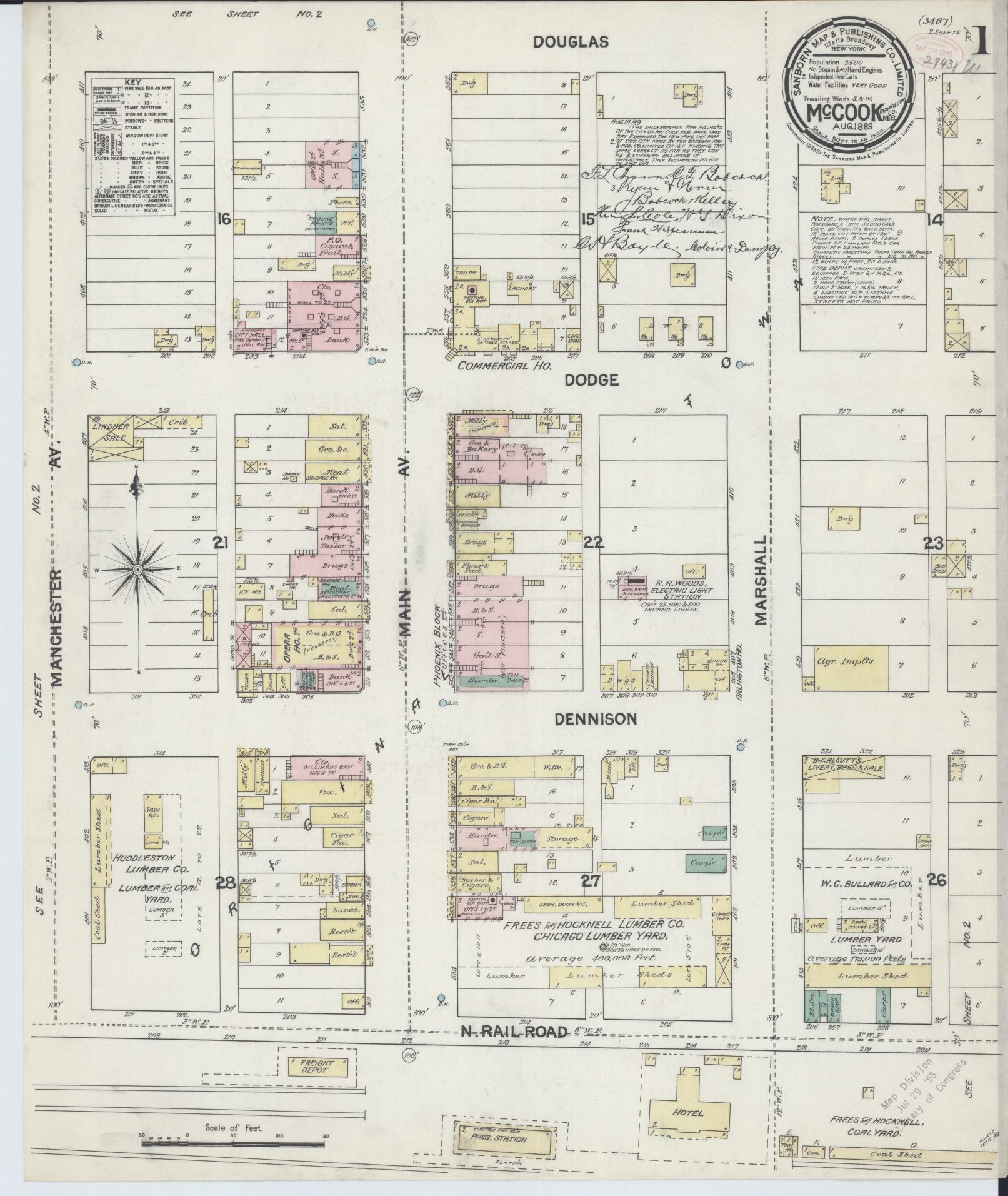Sanborn Fire Insurance Map from Mccook, Red Willow County, Nebraska (1889), Sheet #0001 - Historic Sanborn Fire Insurance Map Print, vintage old map wall art, antique decor, genealogy gift, Nebraska Nebraska map