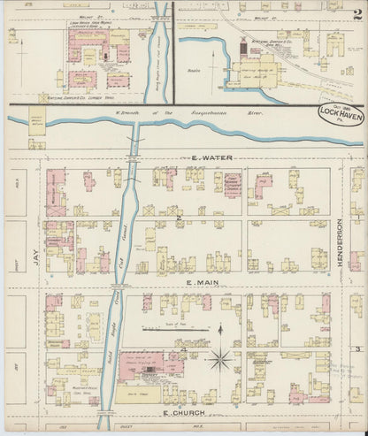 Sanborn Fire Insurance Map from Lock Haven, Clinton County, Pennsylvania (1885), Sheet #0002 - Historic Sanborn Fire Insurance Map Print, vintage old map wall art, antique decor, genealogy gift, Pennsylvania Pennsylvania map