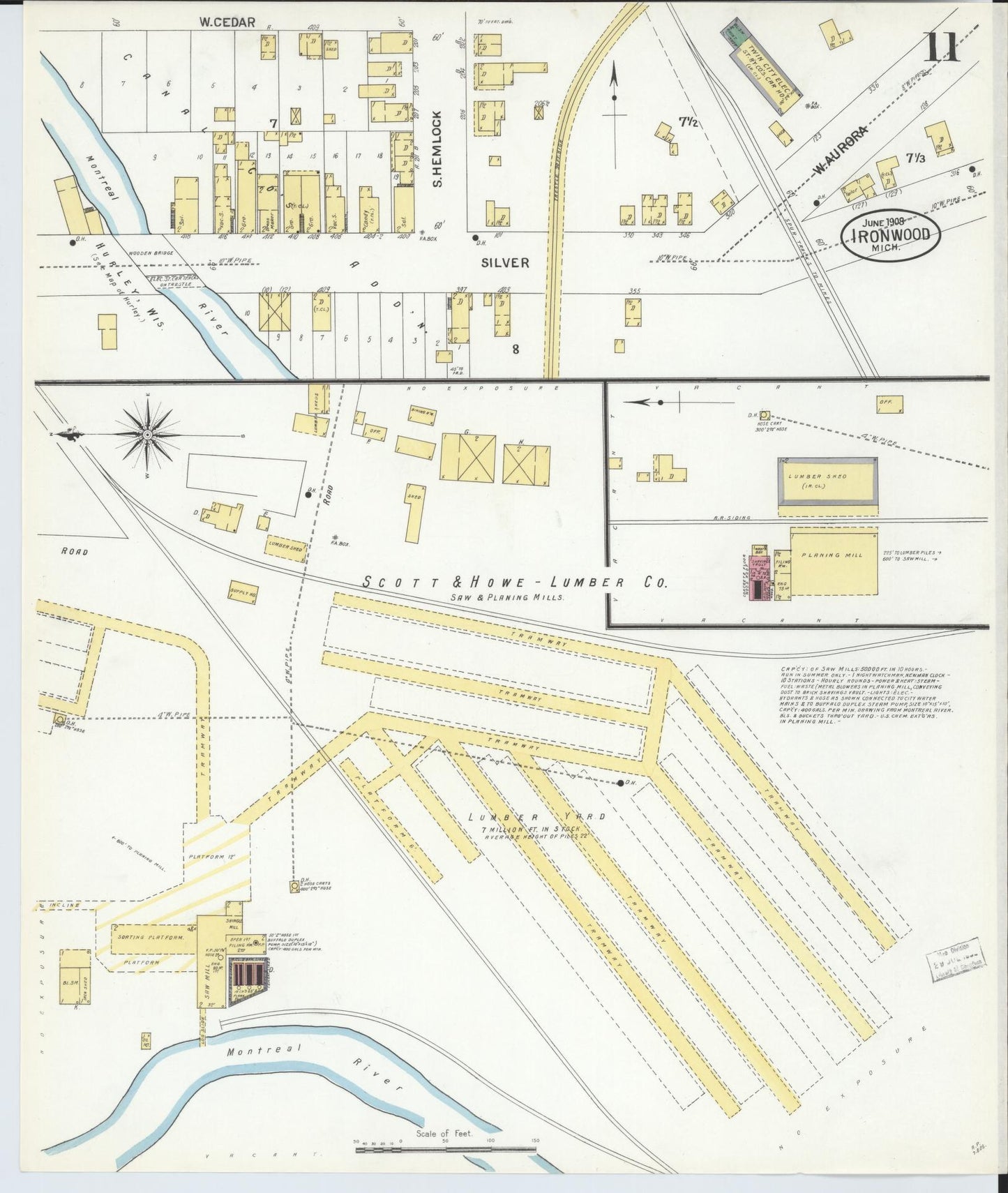 Sanborn Fire Insurance Map from Ironwood, Gogebic County, Michigan (1908), Sheet #0011 - Complete Map Set gallery image, historic Sanborn map, vintage wall art, Michigan Michigan