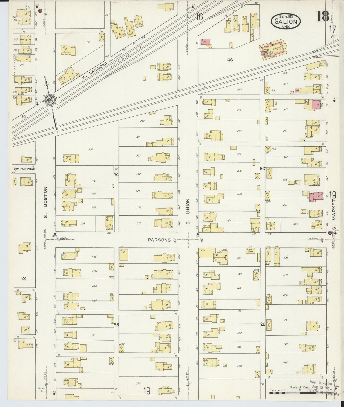 Sanborn Fire Insurance Map from Galion, Crawford County, Ohio (1913), Sheet #0018 - Historic Sanborn Fire Insurance Map Print, vintage old map wall art, antique decor, genealogy gift, Ohio Ohio map