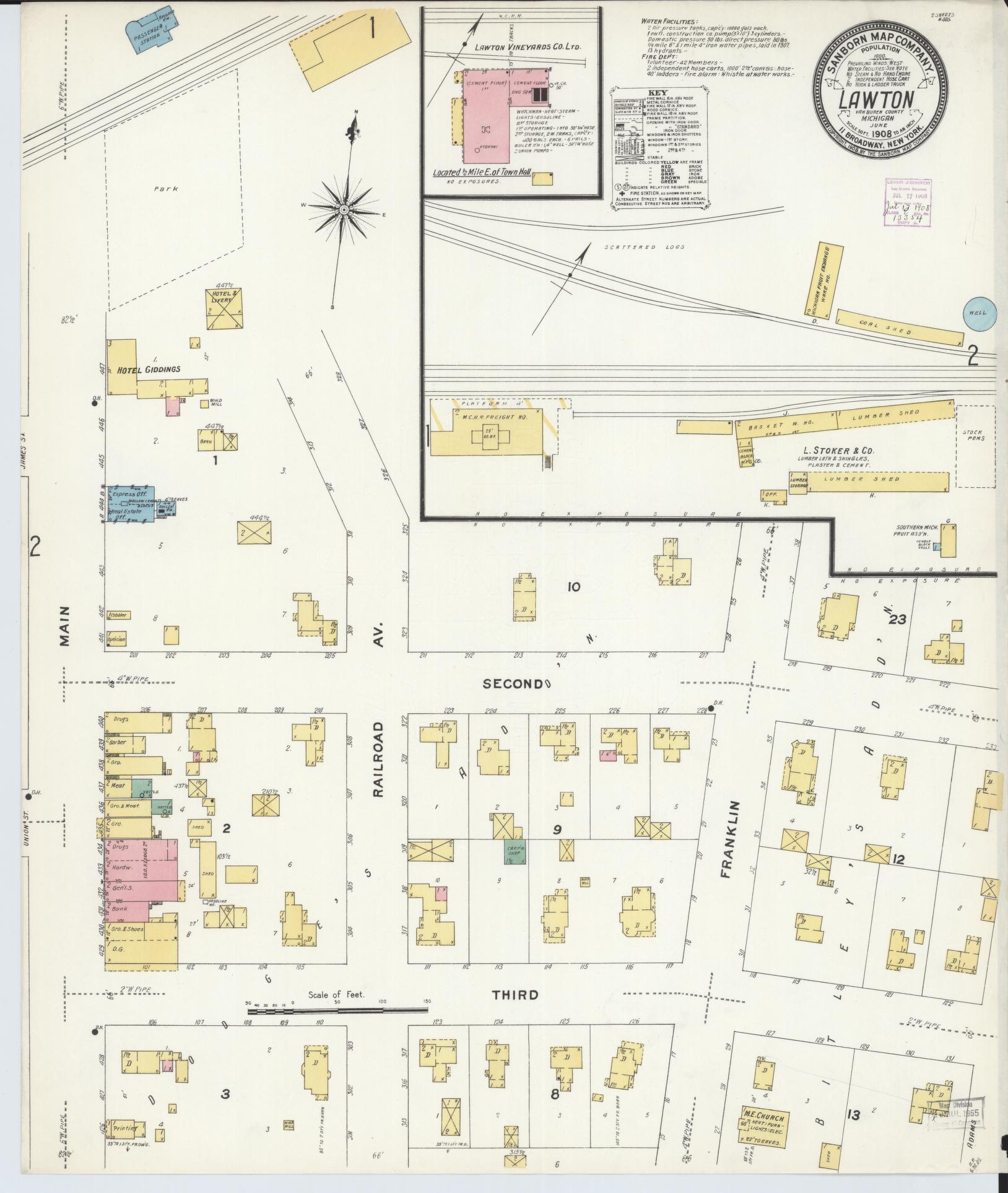 Sanborn Fire Insurance Map from Lawton, Van Buren County, Michigan (1908), Sheet #0001 - Complete Map Set gallery image, historic Sanborn map, vintage wall art, Michigan Michigan