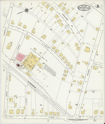 Sanborn Fire Insurance Map from Greeneville, Greene County, Tennessee (1920), Sheet #0006 - Complete Map Set gallery image, historic Sanborn map, vintage wall art, Tennessee Tennessee