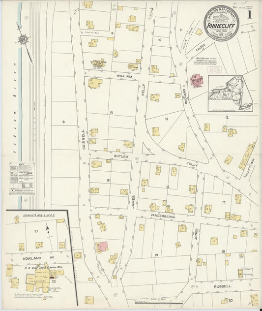 Sanborn Fire Insurance Map from Rhinecliff, Dutchess County, New York (1913), Sheet #0001 - Historic Sanborn Fire Insurance Map Print, vintage old map wall art, antique decor, genealogy gift, New York New York map