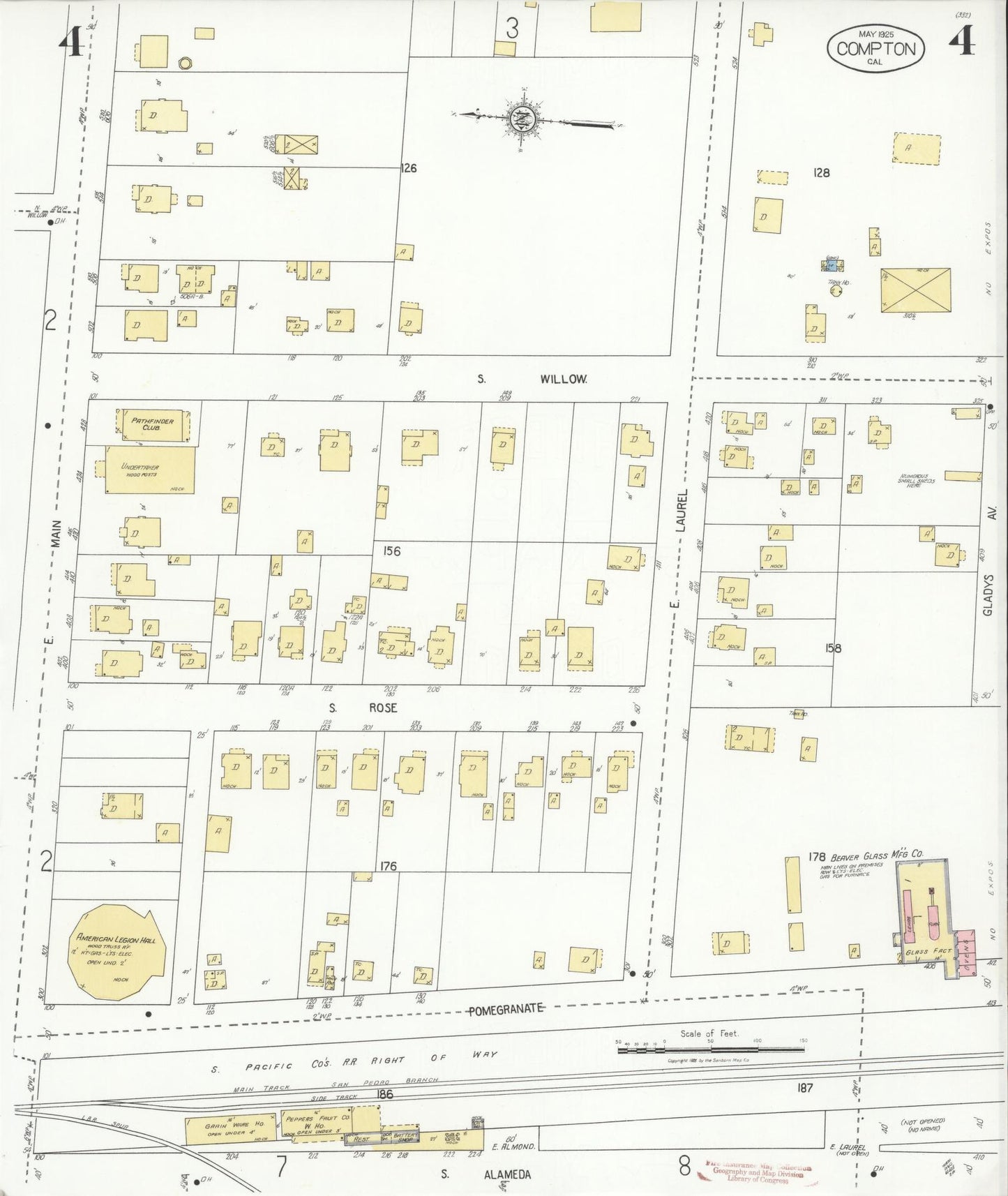 Sanborn Fire Insurance Map from Compton, Los Angeles County, California (1925), Sheet #0004 - Historic Sanborn Fire Insurance Map Print, vintage old map wall art, antique decor, genealogy gift, California California map