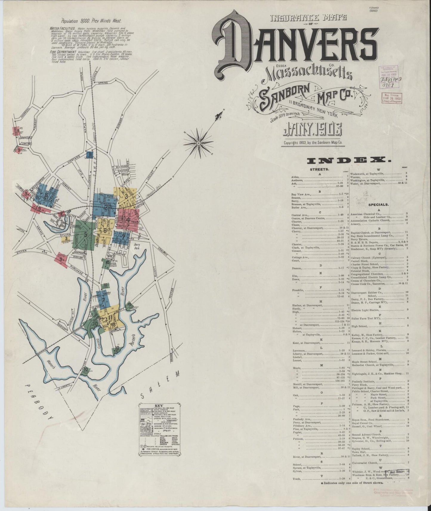 Sanborn Fire Insurance Map from Danvers, Essex County, Massachusetts (1903), Sheet #0001 - Complete Map Set gallery image, historic Sanborn map, vintage wall art, Massachusetts Massachusetts