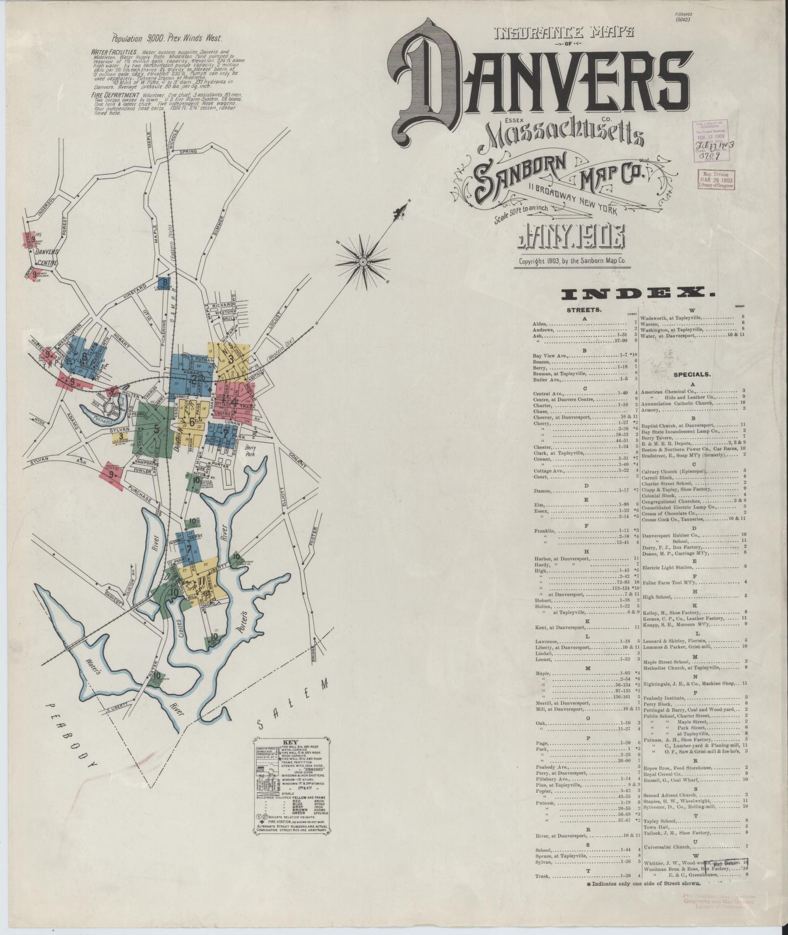 Sanborn Fire Insurance Map from Danvers, Essex County, Massachusetts (1903), Sheet #0001 - Complete Map Set gallery image, historic Sanborn map, vintage wall art, Massachusetts Massachusetts