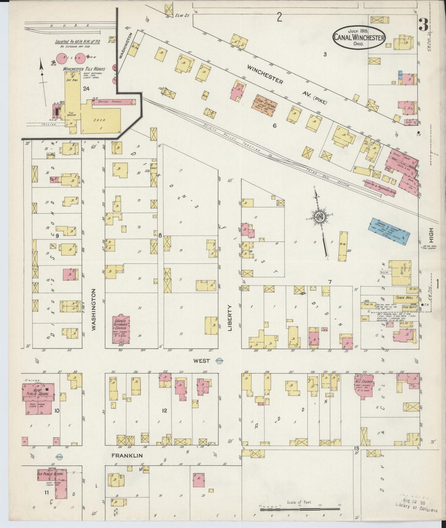 Sanborn Fire Insurance Map from Canal Winchester, Franklin County, Ohio (1915), Sheet #0003 - Historic Sanborn Fire Insurance Map Print, vintage old map wall art, antique decor, genealogy gift, Ohio Ohio map