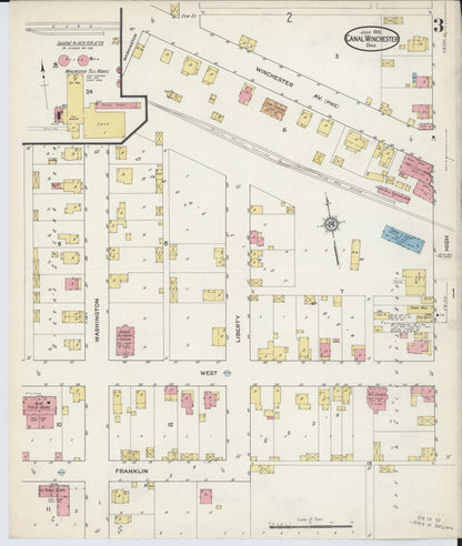 Sanborn Fire Insurance Map from Canal Winchester, Franklin County, Ohio (1915), Sheet #0003 - Historic Sanborn Fire Insurance Map Print, vintage old map wall art, antique decor, genealogy gift, Ohio Ohio map