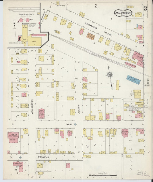 Sanborn Fire Insurance Map from Canal Winchester, Franklin County, Ohio (1915), Sheet #0003 - Historic Sanborn Fire Insurance Map Print, vintage old map wall art, antique decor, genealogy gift, Ohio Ohio map