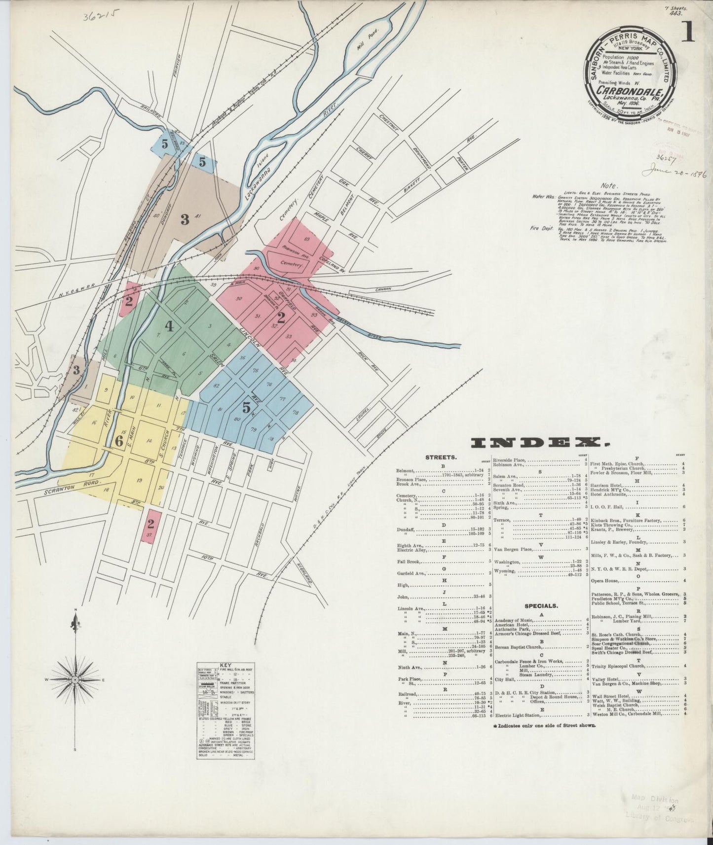 Sanborn Fire Insurance Map from Carbondale, Lackawanna County, Pennsylvania (1896), Sheet #0001 - Historic Sanborn Fire Insurance Map Print, vintage old map wall art, antique decor, genealogy gift, Pennsylvania Pennsylvania map