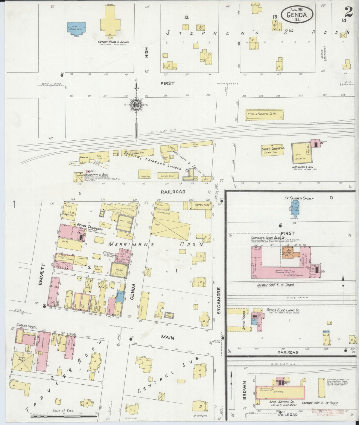 Sanborn Fire Insurance Map from Genoa, De Kalb County, Illinois (1912), Sheet #0002 - Historic Sanborn Fire Insurance Map Print, vintage old map wall art, antique decor, genealogy gift, Illinois Illinois map