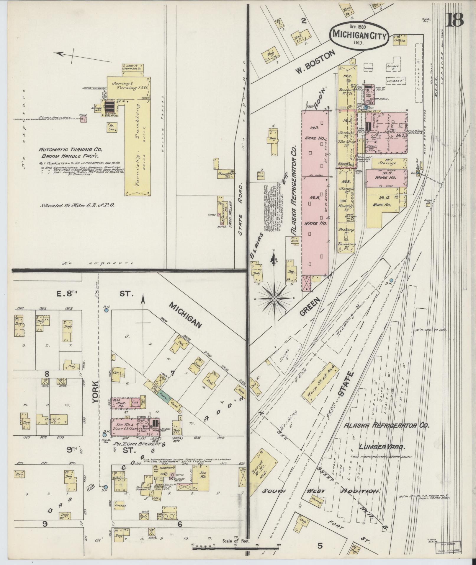 Sanborn Fire Insurance Map from Michigan City, La Porte County, Indiana (1889), Sheet #0018 - Historic Sanborn Fire Insurance Map Print, vintage old map wall art, antique decor, genealogy gift, Michigan Michigan map