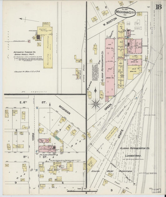 Sanborn Fire Insurance Map from Michigan City, La Porte County, Indiana (1889), Sheet #0018 - Historic Sanborn Fire Insurance Map Print, vintage old map wall art, antique decor, genealogy gift, Michigan Michigan map