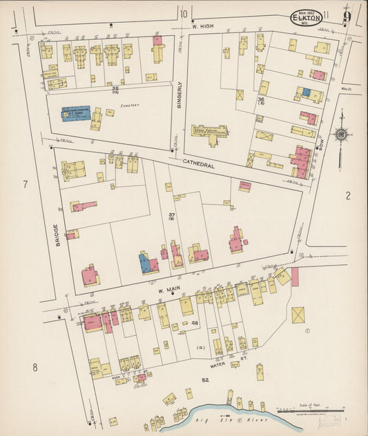 Sanborn Fire Insurance Map from Elkton, Cecil County, Maryland (1922), Sheet #0009 - Historic Sanborn Fire Insurance Map Print, vintage old map wall art, antique decor, genealogy gift, Maryland Maryland map