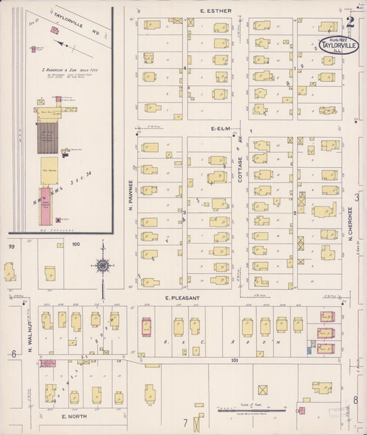 Sanborn Fire Insurance Map from Taylorville, Christian County, Illinois (1922), Sheet #0002 - Historic Sanborn Fire Insurance Map Print, vintage old map wall art, antique decor, genealogy gift, Illinois Illinois map