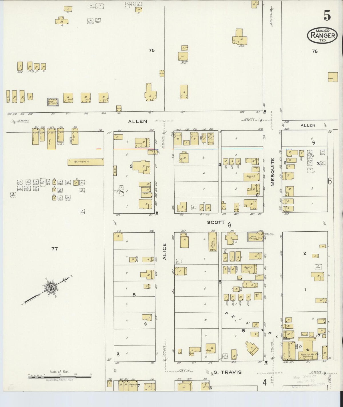 Sanborn Fire Insurance Map from Ranger, Eastland County, Texas (1920), Sheet #0005 - Complete Map Set gallery image, historic Sanborn map, vintage wall art, Texas Texas