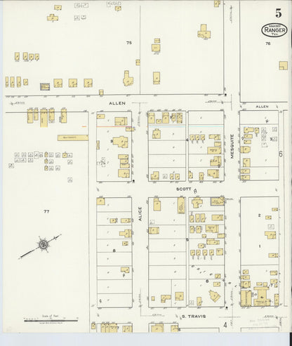 Sanborn Fire Insurance Map from Ranger, Eastland County, Texas (1920), Sheet #0005 - Complete Map Set gallery image, historic Sanborn map, vintage wall art, Texas Texas