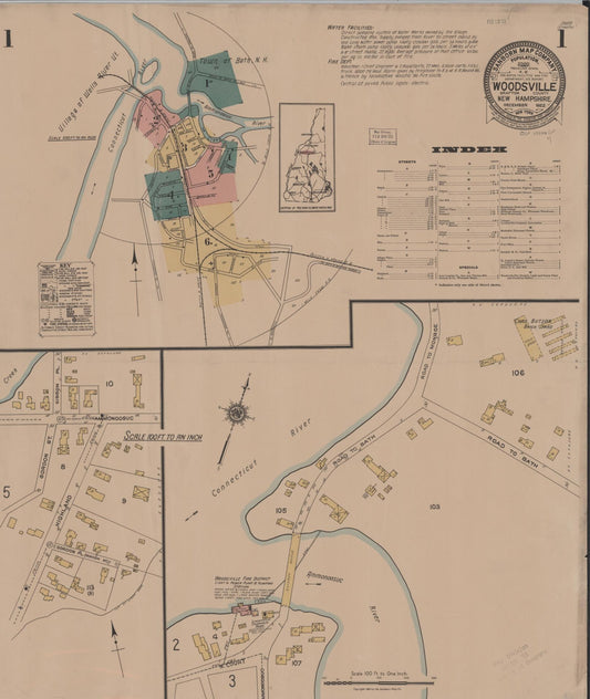 Sanborn Fire Insurance Map from Woodsville, Grafton County, New Hampshire (1922), Sheet #0001 - Historic Sanborn Fire Insurance Map Print, vintage old map wall art, antique decor, genealogy gift, New Hampshire New Hampshire map