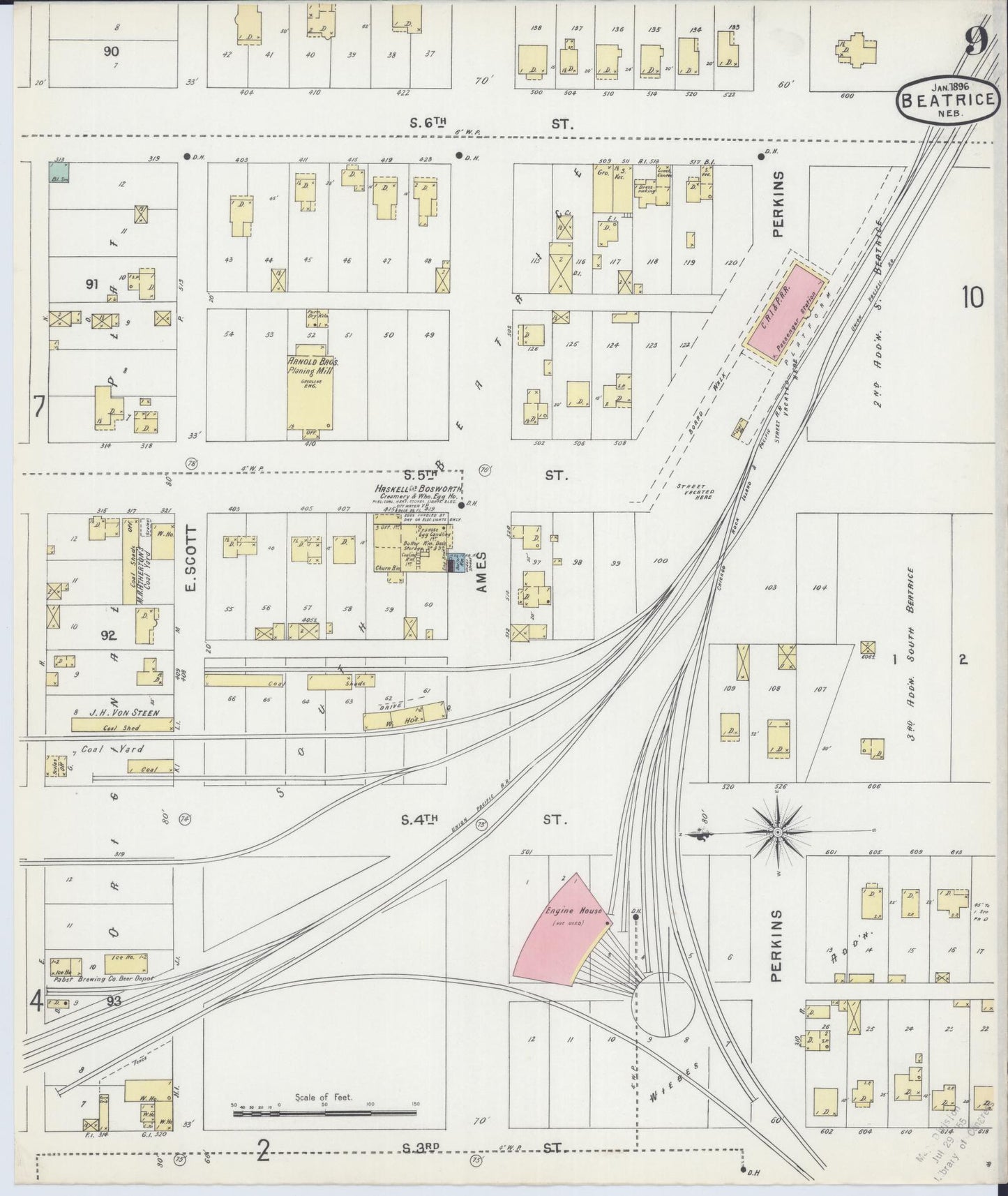 Sanborn Fire Insurance Map from Beatrice, Gage County, Nebraska (1896), Sheet #0009 - Complete Map Set gallery image, historic Sanborn map, vintage wall art, Nebraska Nebraska