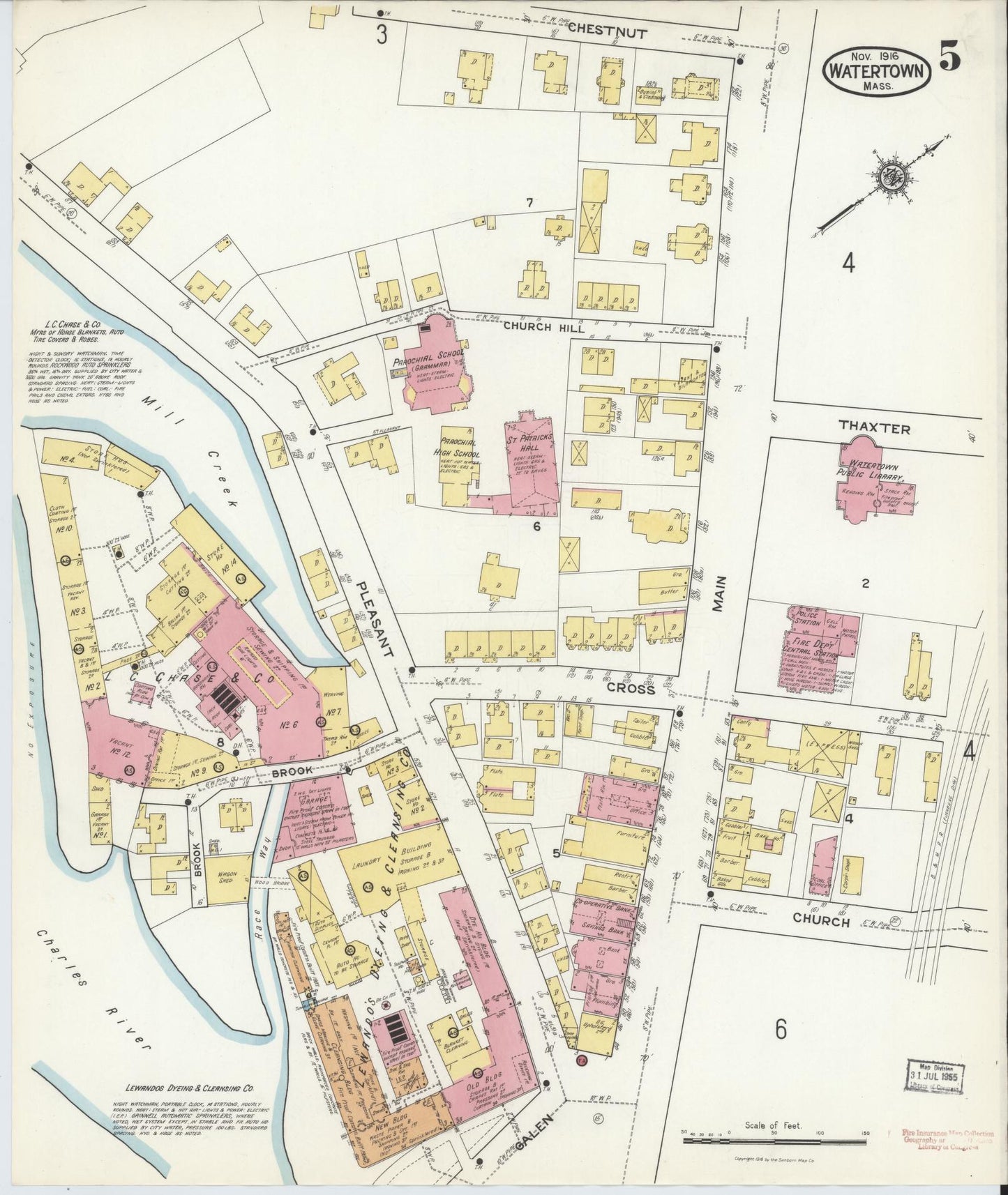 Sanborn Fire Insurance Map from Watertown, Middlesex County, Massachusetts (1916), Sheet #0005 - Complete Map Set gallery image, historic Sanborn map, vintage wall art, Massachusetts Massachusetts