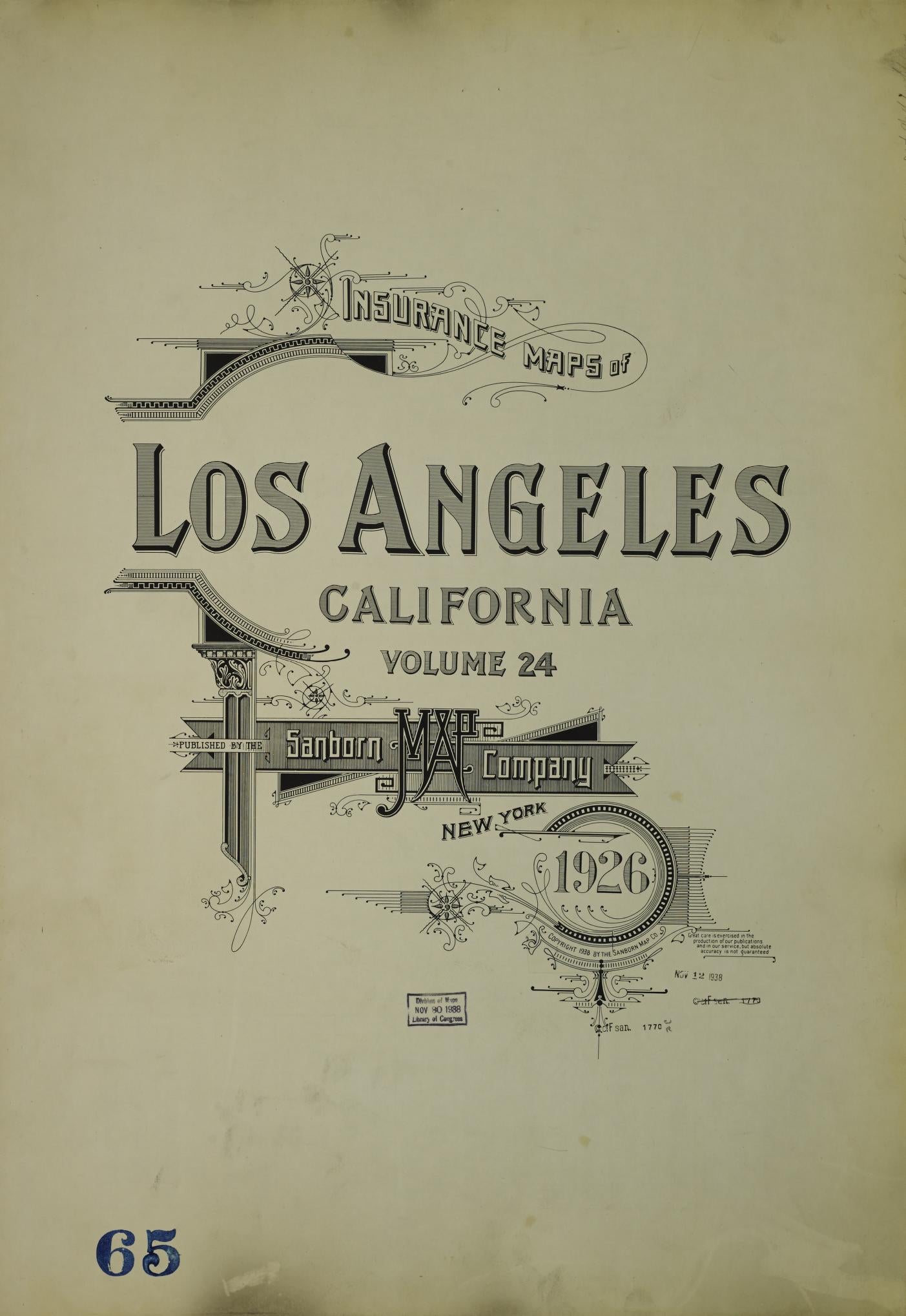 Sanborn Fire Insurance Map from Los Angeles, Los Angeles County, California (1926), Sheet #0001 - Historic Sanborn Fire Insurance Map Print, vintage old map wall art, antique decor, genealogy gift, California California map