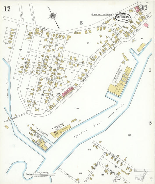 Sanborn Fire Insurance Map from Salisbury, Wicomico County, Maryland (1923), Sheet #0017 - Historic Sanborn Fire Insurance Map Print, vintage old map wall art