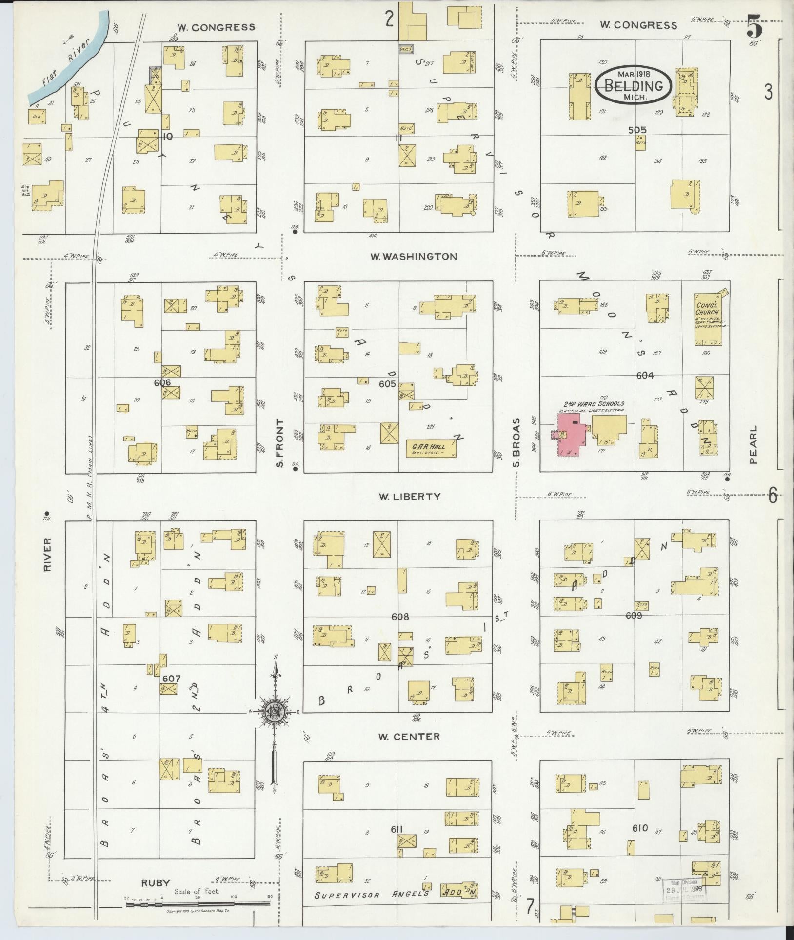 Sanborn Fire Insurance Map from Belding, Ionia County, Michigan (1918), Sheet #0005 - Complete Map Set gallery image, historic Sanborn map, vintage wall art, Michigan Michigan