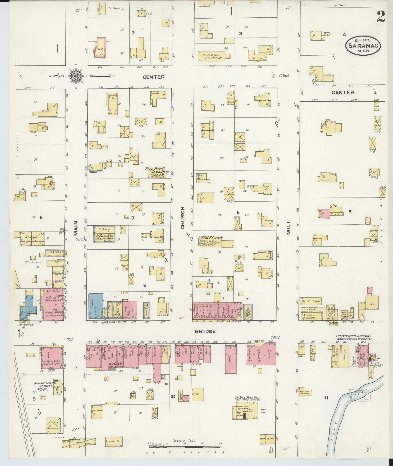 Sanborn Fire Insurance Map from Saranac, Ionia County, Michigan (1910), Sheet #0002 - Complete Map Set gallery image, historic Sanborn map, vintage wall art, Michigan Michigan