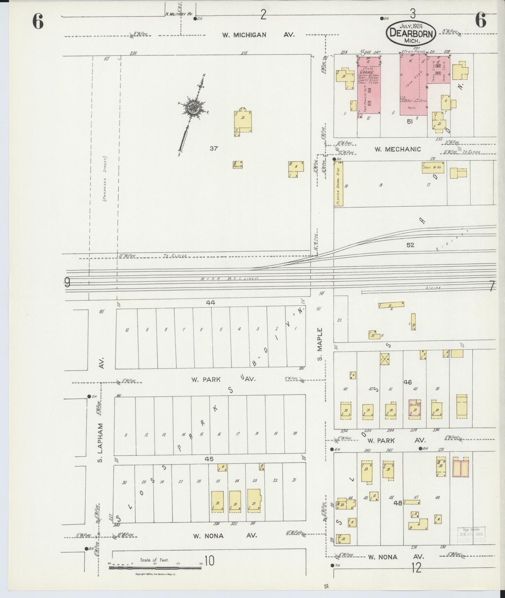 Sanborn Fire Insurance Map from Dearborn, Wayne County, Michigan (1924), Sheet #0006 - Complete Map Set gallery image, historic Sanborn map, vintage wall art, Michigan Michigan