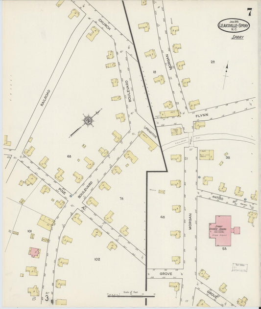 Sanborn Fire Insurance Map from Leaksville-spray, Rockingham County, North Carolina (1915), Sheet #0007 - Historic Sanborn Fire Insurance Map Print, vintage old map wall art, antique decor, genealogy gift, North Carolina North Carolina map