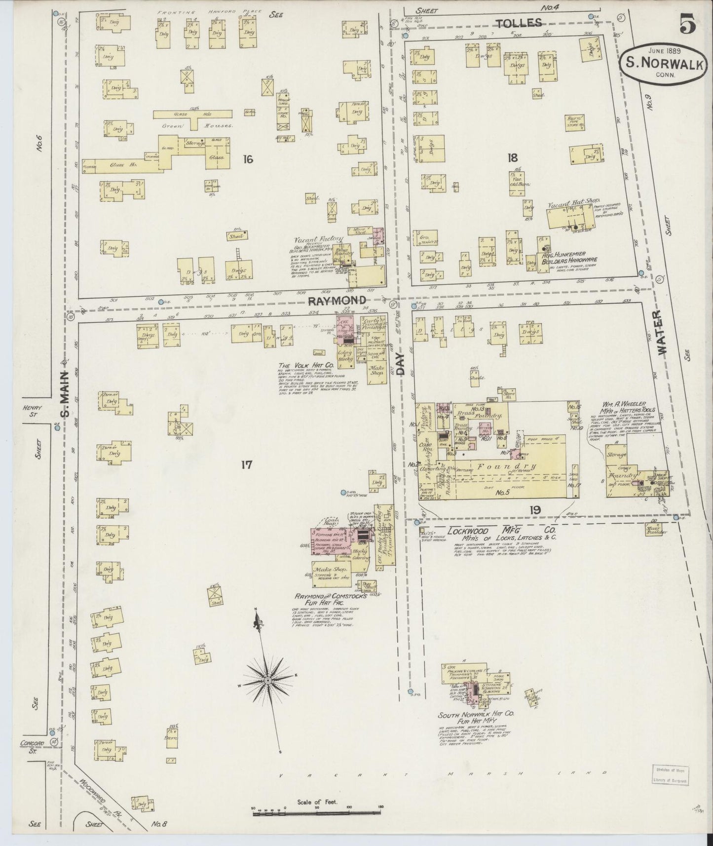Sanborn Fire Insurance Map from South Norwalk, Fairfield County, Connecticut (1889), Sheet #0005 - Complete Map Set gallery image, historic Sanborn map, vintage wall art, Connecticut Connecticut