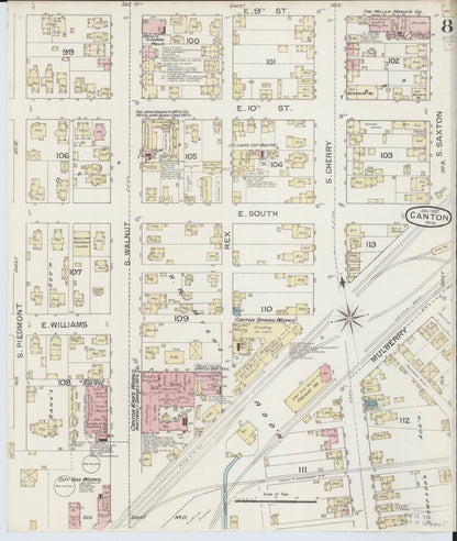 Sanborn Fire Insurance Map from Canton, Stark County, Ohio (1887), Sheet #0008 - Historic Sanborn Fire Insurance Map Print, vintage old map wall art, antique decor, genealogy gift, Ohio Ohio map