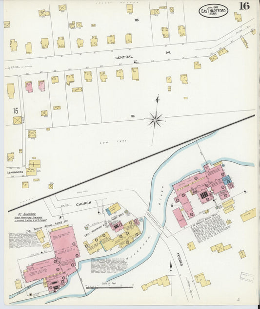 Sanborn Fire Insurance Map from East Hartford, Hartford County, Connecticut (1908), Sheet #0016 - Historic Sanborn Fire Insurance Map Print, vintage old map wall art, antique decor, genealogy gift, Connecticut Connecticut map