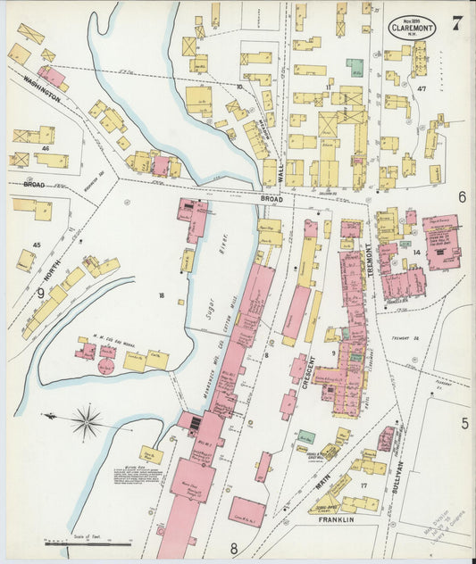 Sanborn Fire Insurance Map from Claremont, Sullivan County, New Hampshire (1899), Sheet #0007 - Historic Sanborn Fire Insurance Map Print, vintage old map wall art, antique decor, genealogy gift, New Hampshire New Hampshire map