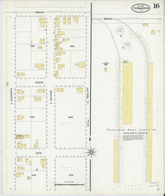 Sanborn Fire Insurance Map from Fernandina, Nassau County, Florida (1909), Sheet #0016 - Historic Sanborn Fire Insurance Map Print, vintage old map wall art, antique decor, genealogy gift, Florida Florida map