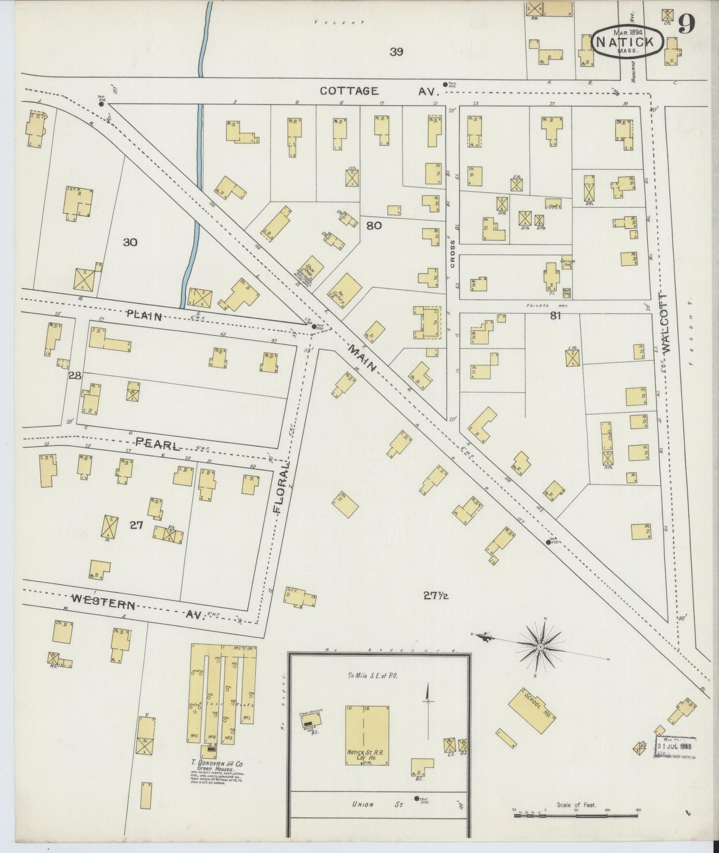 Sanborn Fire Insurance Map from Natick, Middlesex County, Massachusetts (1894), Sheet #0009 - Complete Map Set gallery image, historic Sanborn map, vintage wall art, Massachusetts Massachusetts