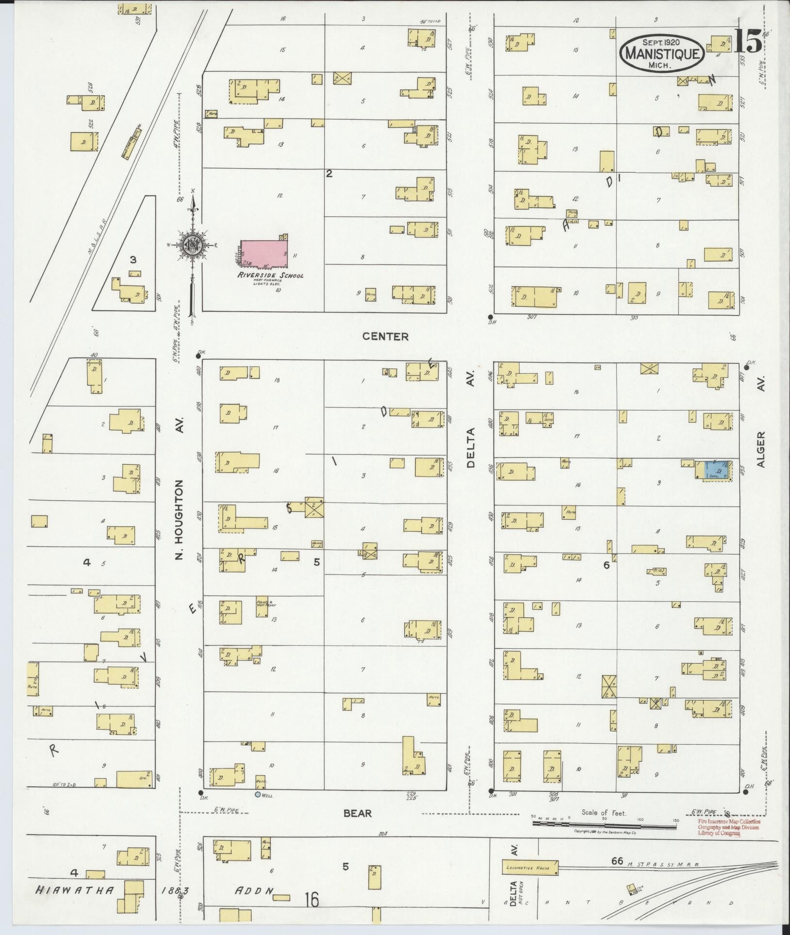 Sanborn Fire Insurance Map from Manistique, Schoolcraft County, Michigan (1920), Sheet #0015 - Complete Map Set gallery image, historic Sanborn map, vintage wall art, Michigan Michigan