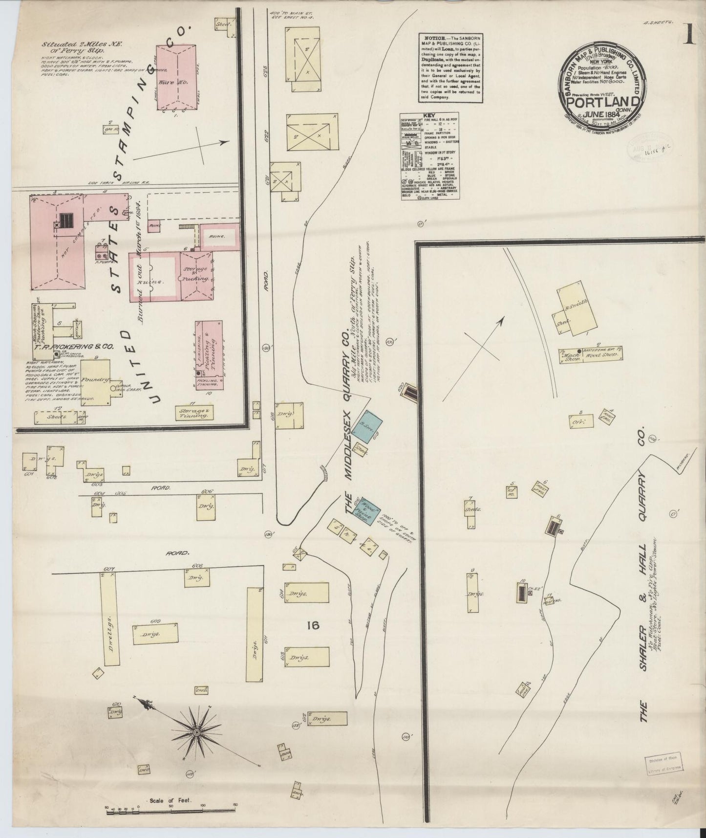 Sanborn Fire Insurance Map from Portland, Middlesex County, Connecticut (1884), Sheet #0001 - Historic Sanborn Fire Insurance Map Print, vintage old map wall art, antique decor, genealogy gift, Connecticut Connecticut map