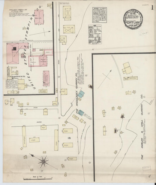 Sanborn Fire Insurance Map from Portland, Middlesex County, Connecticut (1884), Sheet #0001 - Historic Sanborn Fire Insurance Map Print, vintage old map wall art, antique decor, genealogy gift, Connecticut Connecticut map