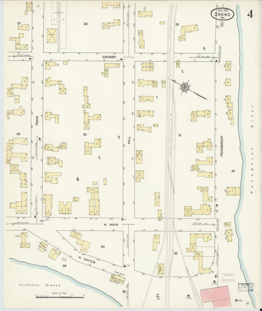 Sanborn Fire Insurance Map from Orono, Penobscot County, Maine (1912), Sheet #0004 - Historic Sanborn Fire Insurance Map Print, vintage old map wall art, antique decor, genealogy gift, Maine Maine map